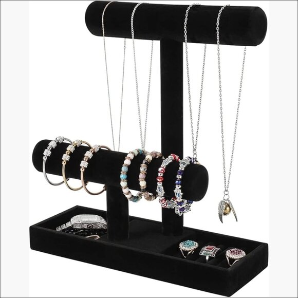 Other - Black Velvet Jewelry Organizer Stand with Tray for Necklaces Bracelets